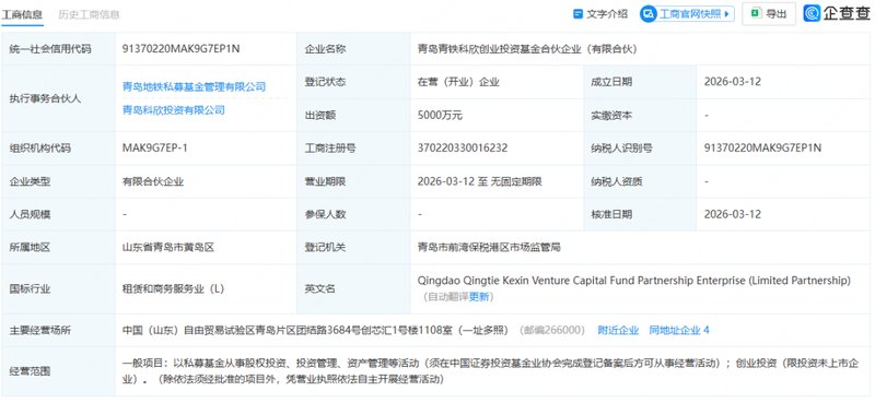  青岛成立青铁科欣创投基金；科达集团携手国资平台；聚焦产业转型升级路径。 股票财经